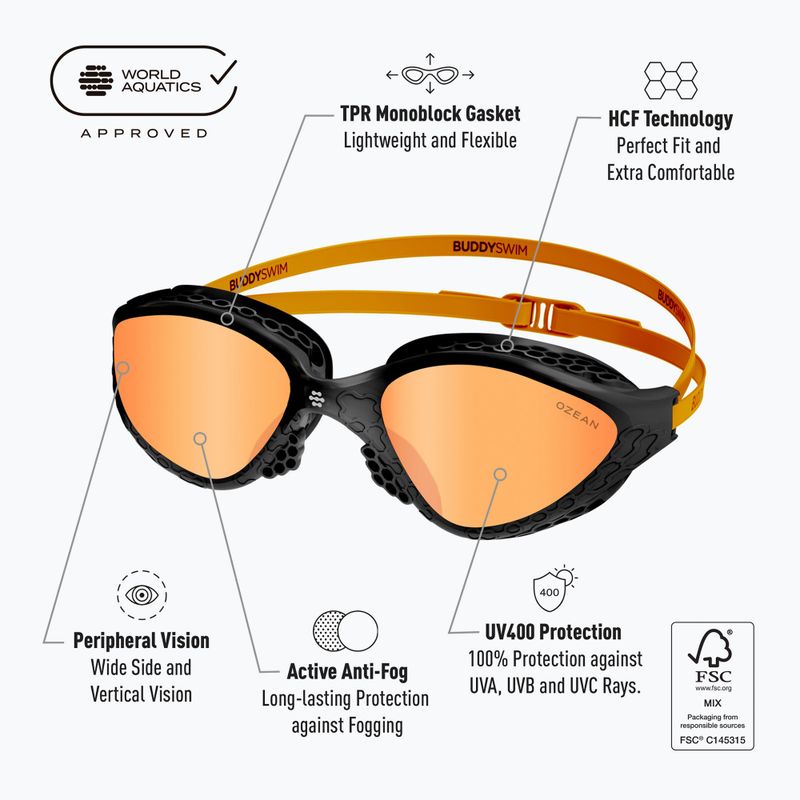 Swimming goggles BuddySwim Ozean black/orange/orange 2