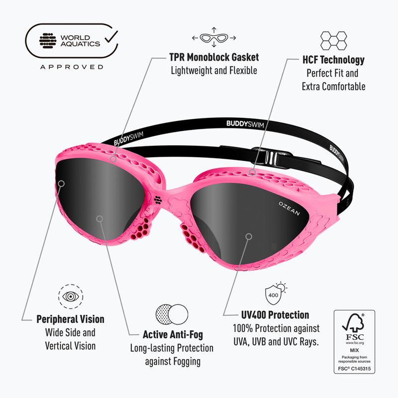 Swimming goggles BuddySwim Ozean pink/black/smoke 2