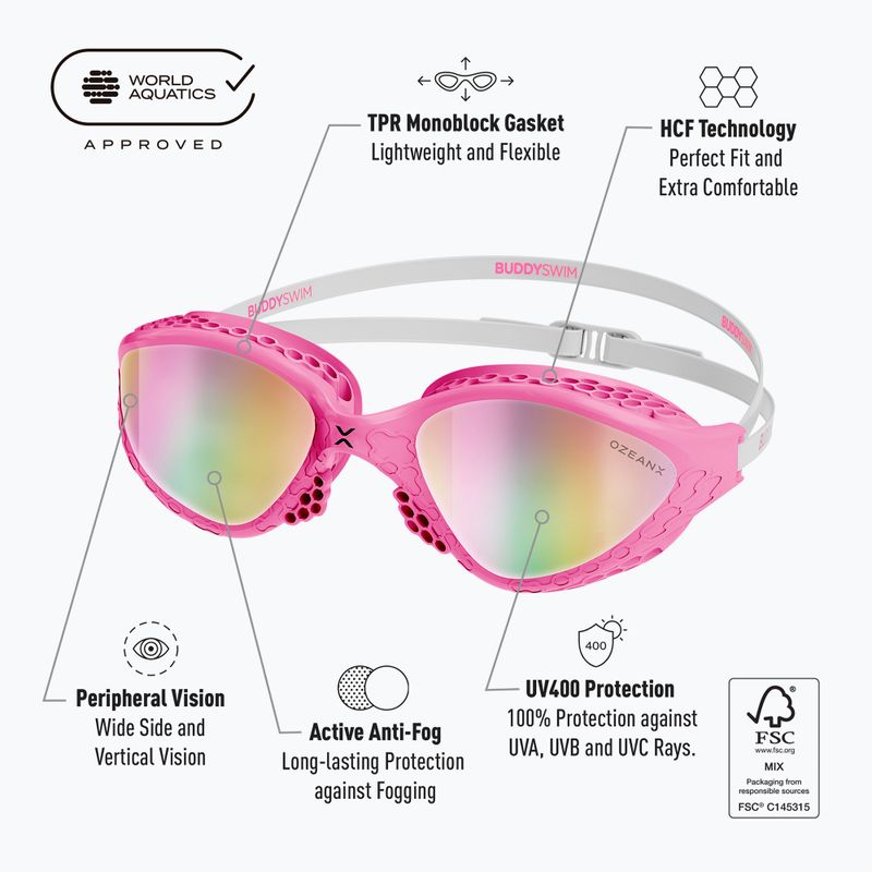 Swimming goggles BuddySwim OzeanX Mirror pink/white/iridium 2