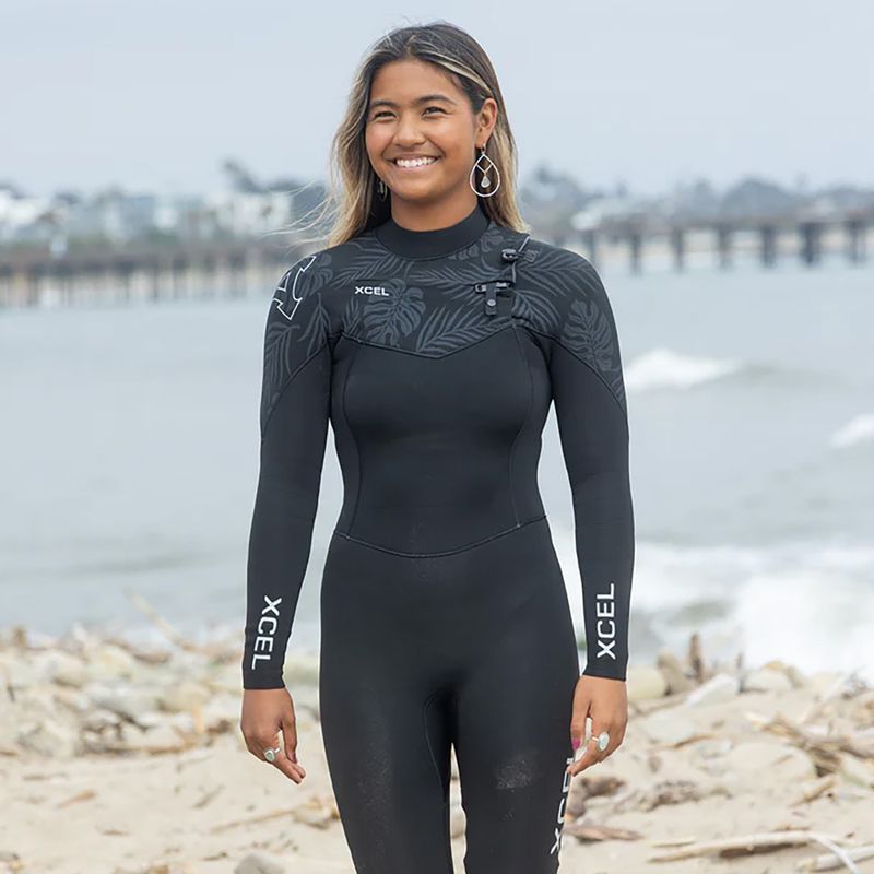 Women's swimming wetsuit Xcel Comp 4/3 mm Full black/black palm/monstera print 6