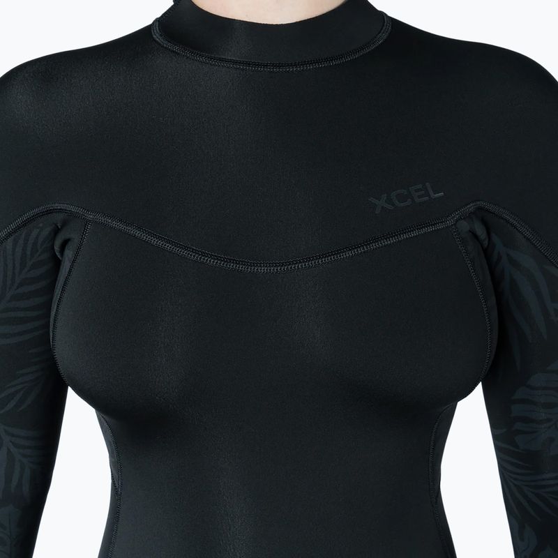 Women's swimming wetsuit Xcel Axis Back Zip Spring 2 mm black/palm/monstera print 3