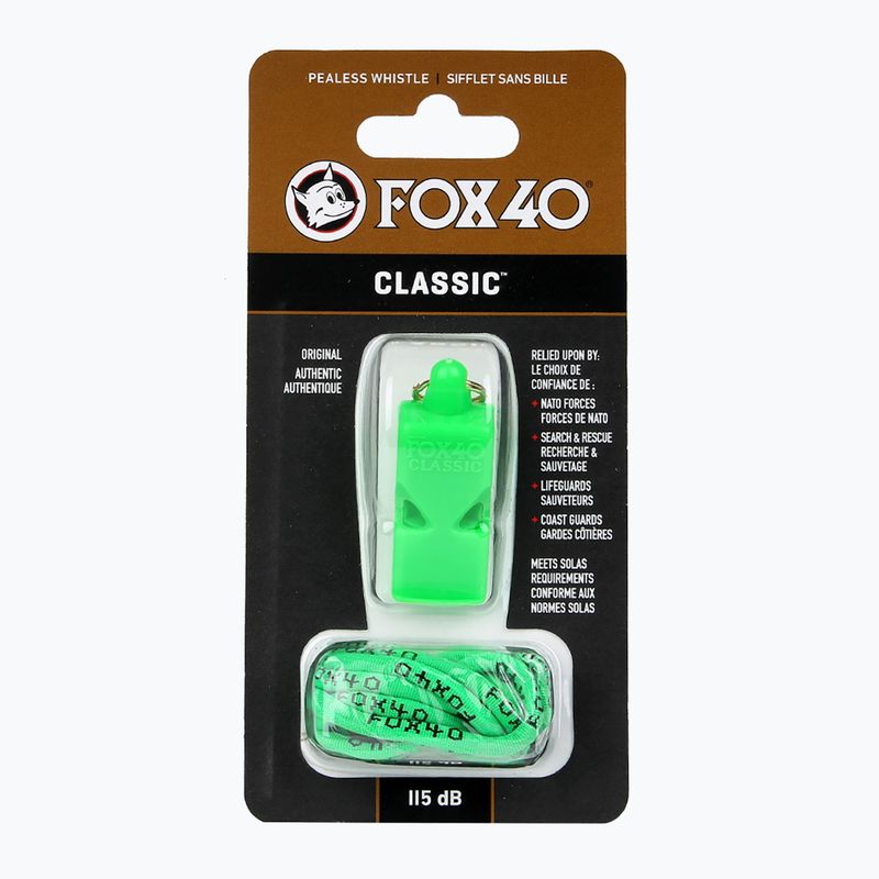 Fox 40 Classic Safety neon green whistle with cord 2