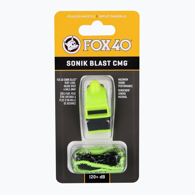 Fox 40 Sonik Blast CMG neon yellow/black whistle with cord 2