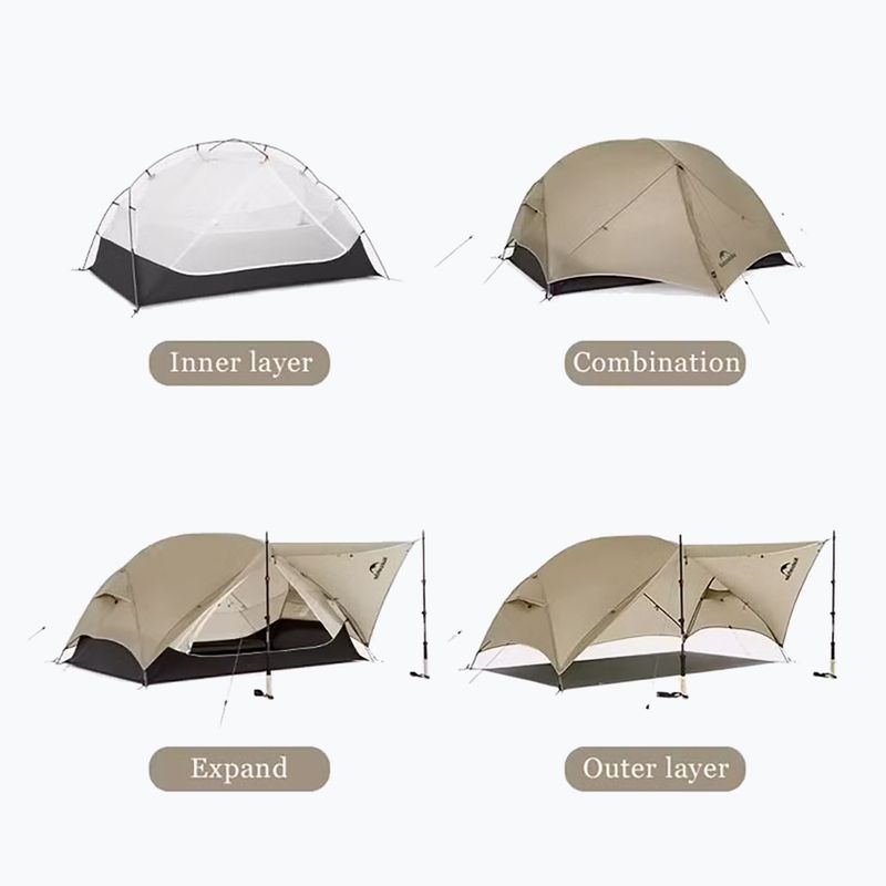 1-person trekking tent Naturehike Mongar UL1 15D moon rock sand 2