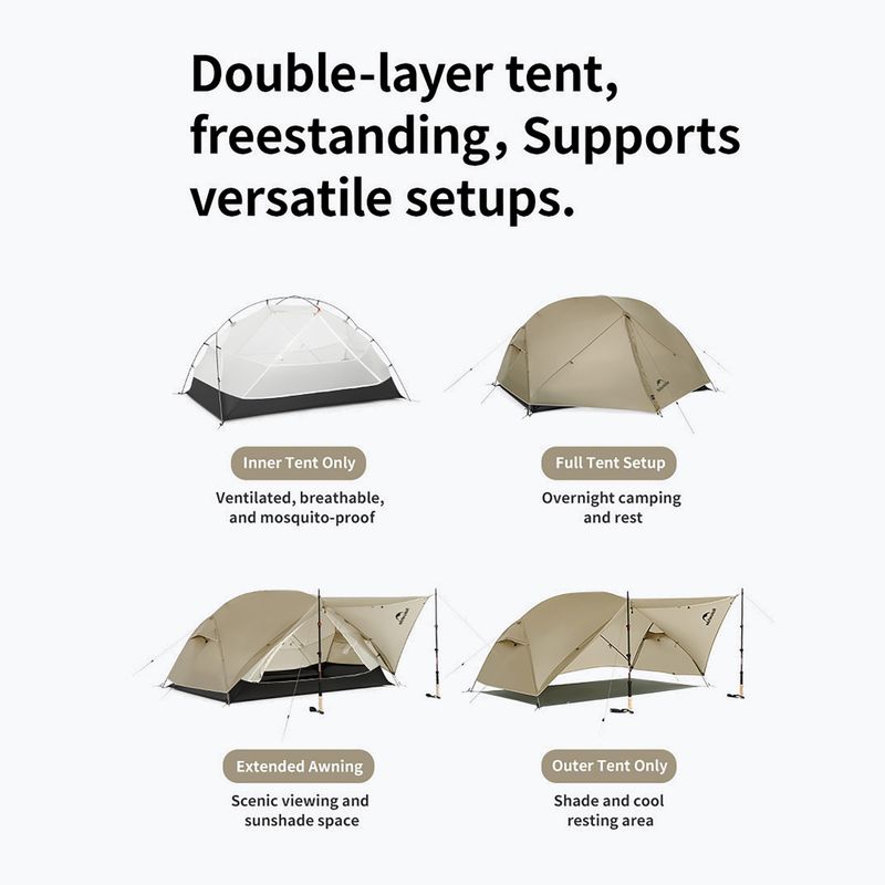 2-person trekking tent Naturehike Mongar UL 2 15D moon rock sand 2