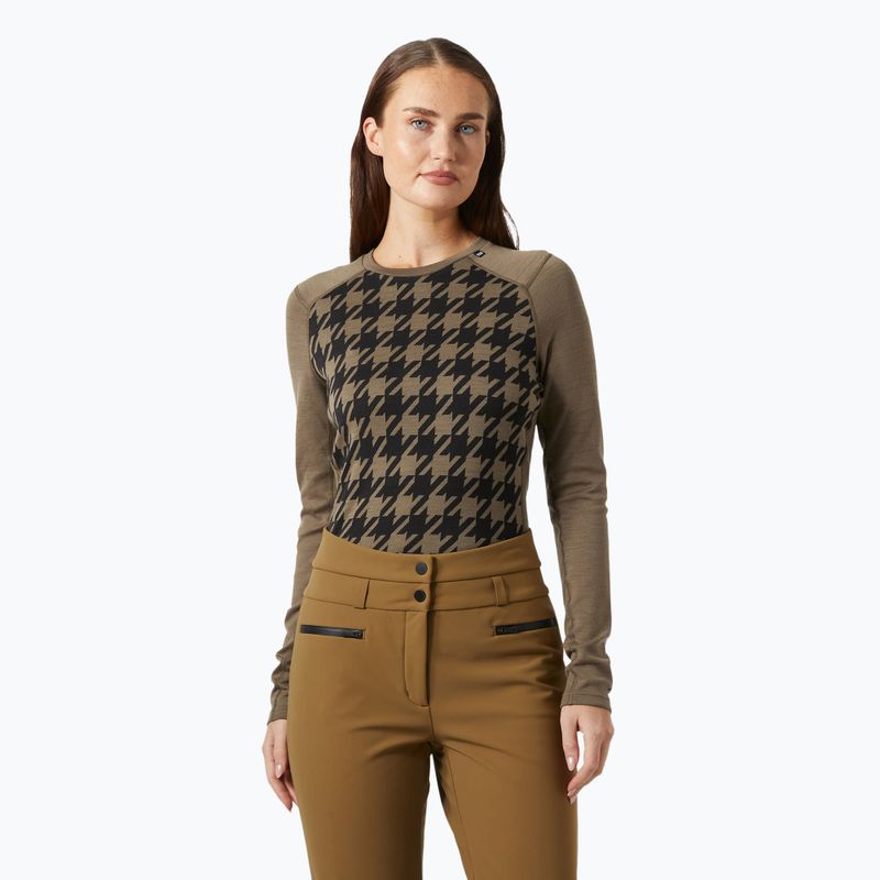 Women's thermal active sweatshirt Helly Hansen Lifa Merino Midweight Graphic Crew sepia houndstooth aop