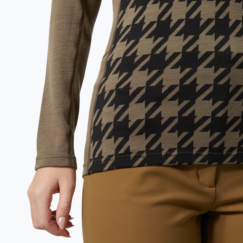 Women's thermal active sweatshirt Helly Hansen Lifa Merino Midweight Graphic Crew sepia houndstooth aop 4