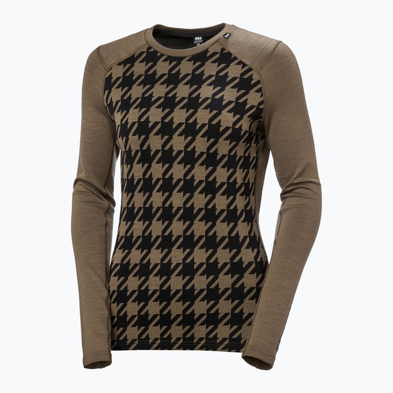 Women's thermal active sweatshirt Helly Hansen Lifa Merino Midweight Graphic Crew sepia houndstooth aop 5