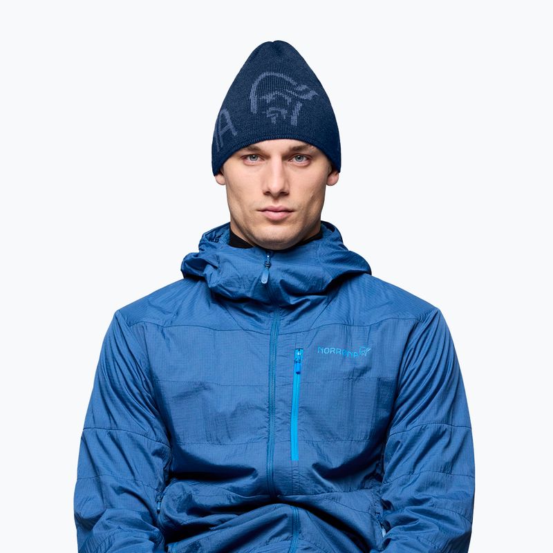 Winter hat NORRONA MerinoUll Logo Beanie indigo night melange 2