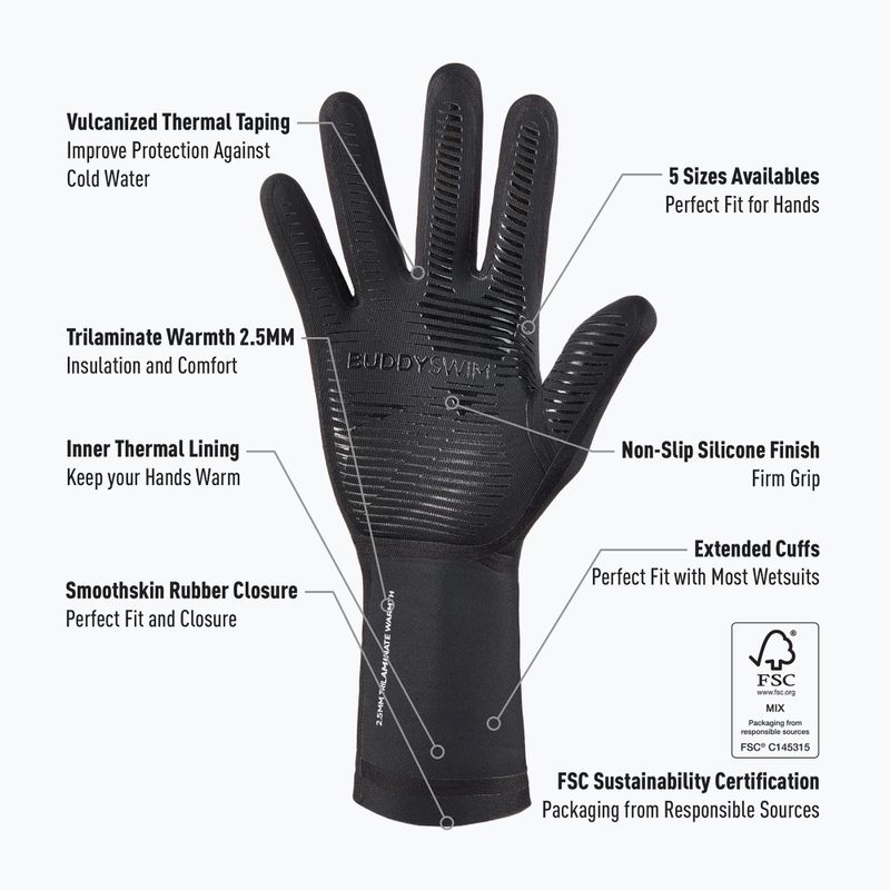 BuddySwim Trilaminate Warmth 2.5 mm neoprene gloves black 4