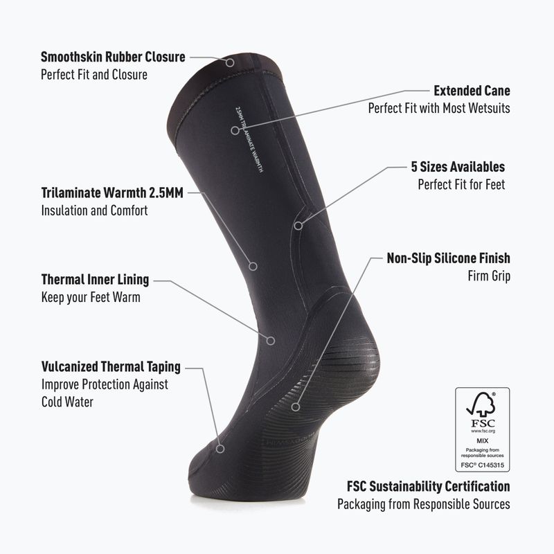 BuddySwim Trilaminate Warmth 2.5 mm neoprene socks black 3