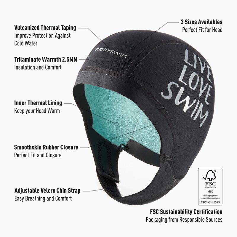 Neoprene cap BuddySwim Trilaminate Warmth 2.5 mm black 3