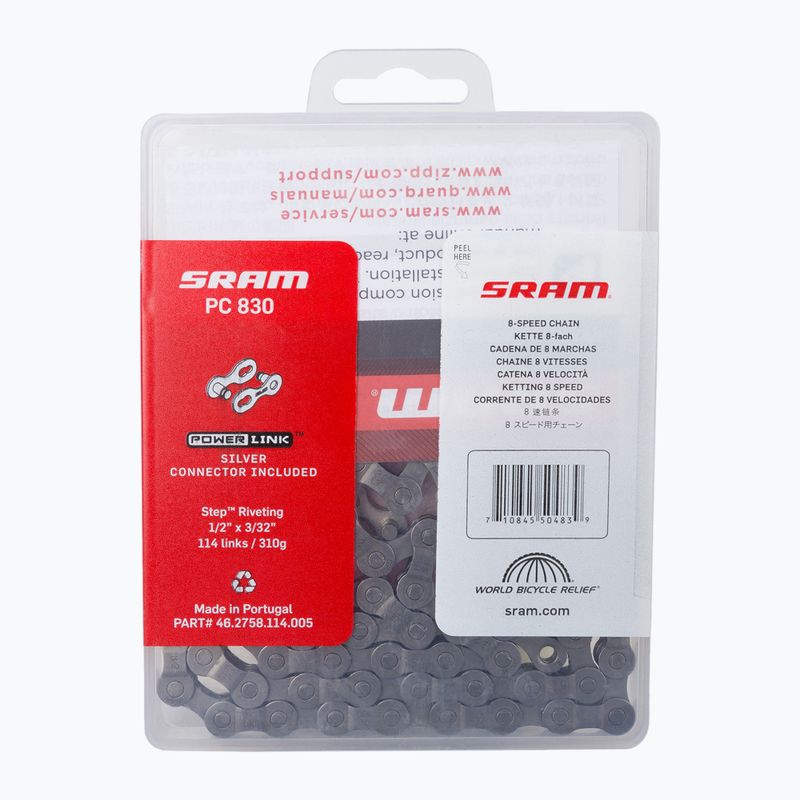 Bike chain SRAM 10 CN PC830 W/ PWR grey 46.2758.114.005 2