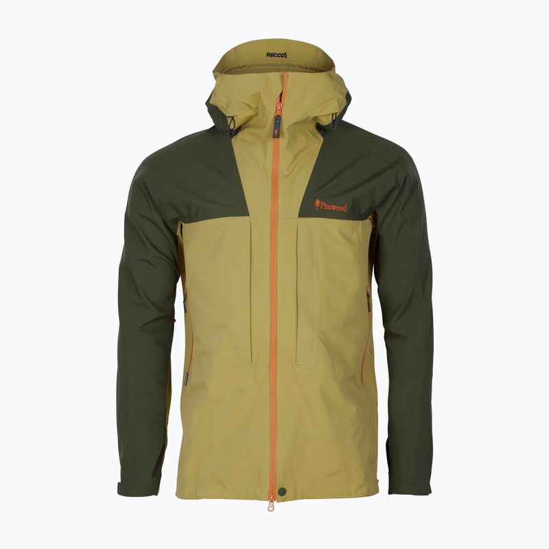 Pinewood men's Abisko Trekking 3L golden hay/moss green rain jacket 9