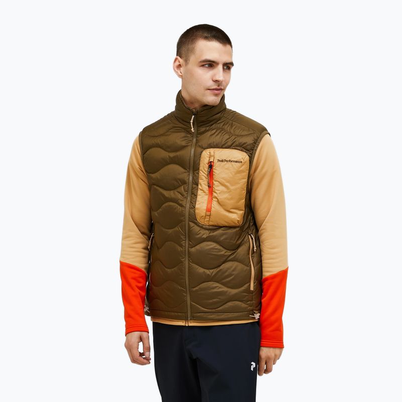 Men's gilet Peak Performance Helium Utility Down meadow moss/shard sierra sand
