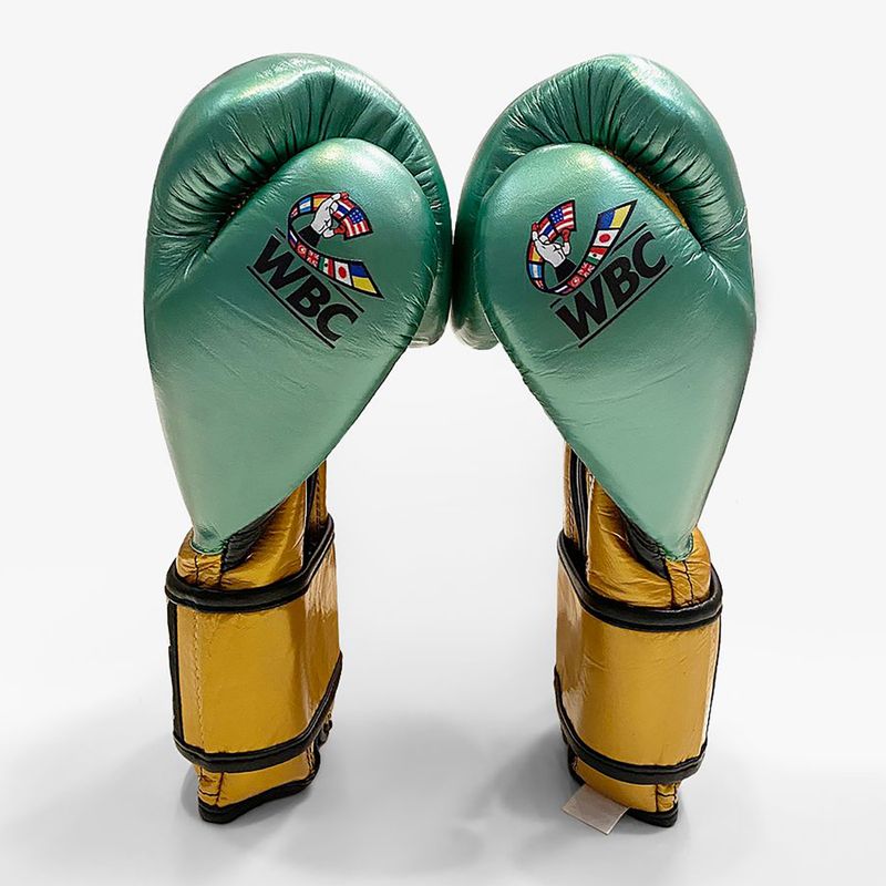 Cleto Reyes Velcro Sparring metallic green/gold wbc boxing gloves 2