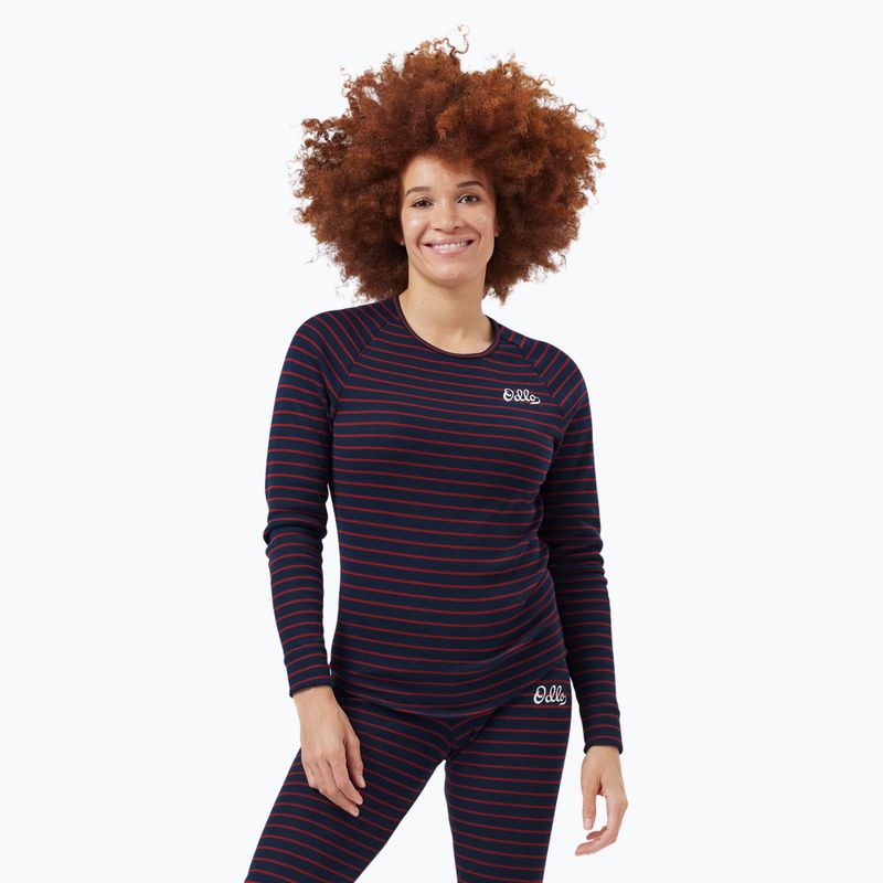 Women's thermal top ODLO Warm Originals Stripes Bl Top Crew Neck dark saphire