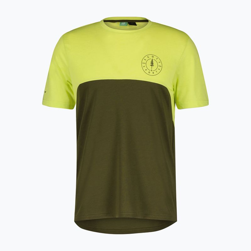Men's SCOTT Trail Flow DRI bicycle jersey btter yellow/fir green