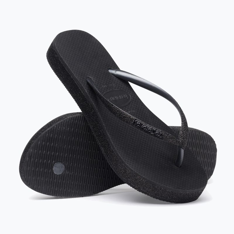 Women's Havaianas Slim Flatform Sparkle black flip flops 12