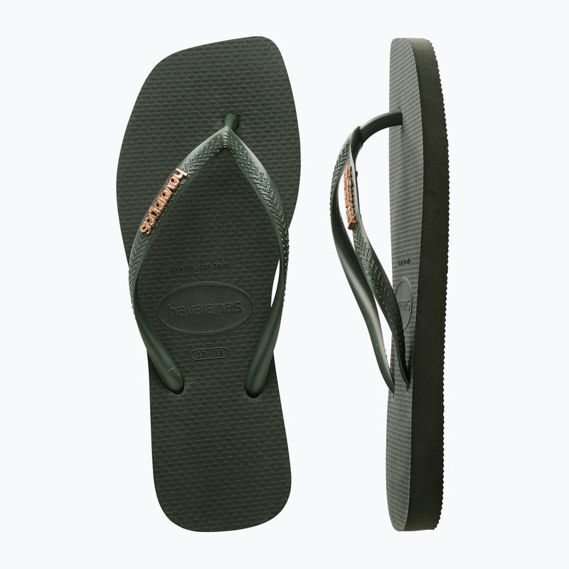 Women's Havaianas Square Logo Metallic green olive flip flops 11