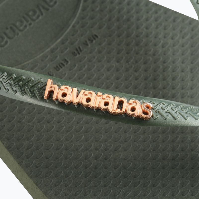 Women's Havaianas Square Logo Metallic green olive flip flops 12