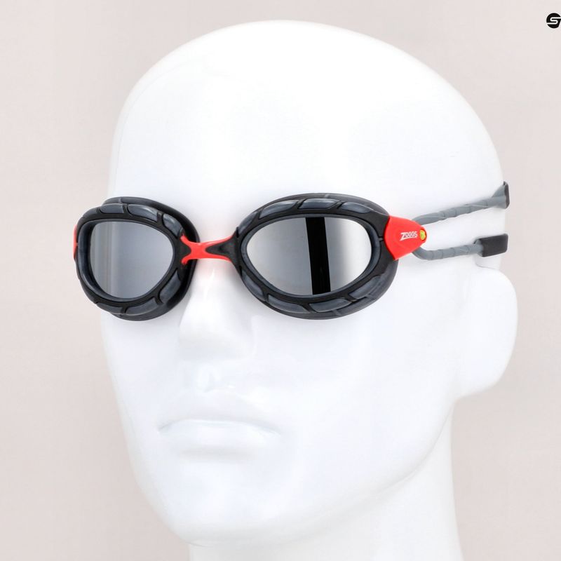 Zoggs Predator Titanium red/grey/mirrored smoke swimming goggles 461065 7