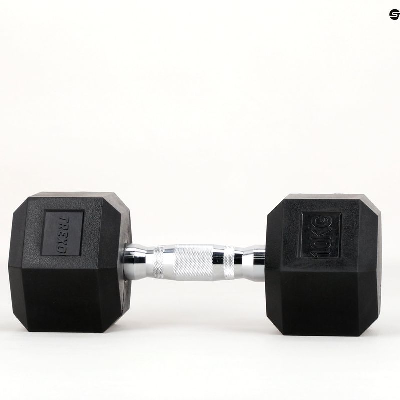 TREXO Hex HXD100 rubberised dumbbell 10 kg 9