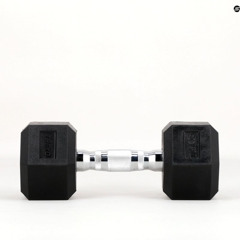 TREXO Hex HXD75 rubberised dumbbell 7.5 kg 10