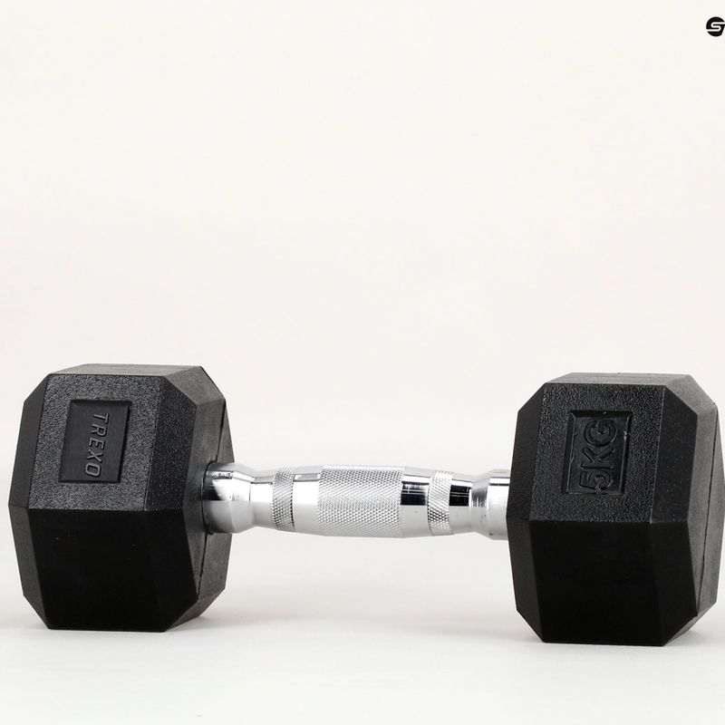 TREXO Hex HXD50 5 kg rubberised dumbbells 11