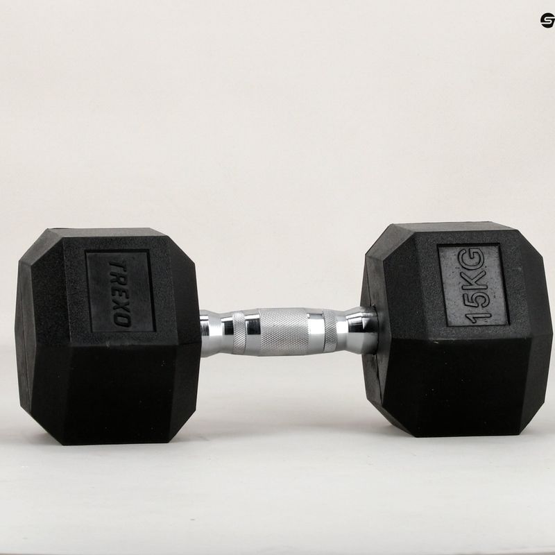 TREXO Hex HXD150 rubberised dumbbell 15 kg 11