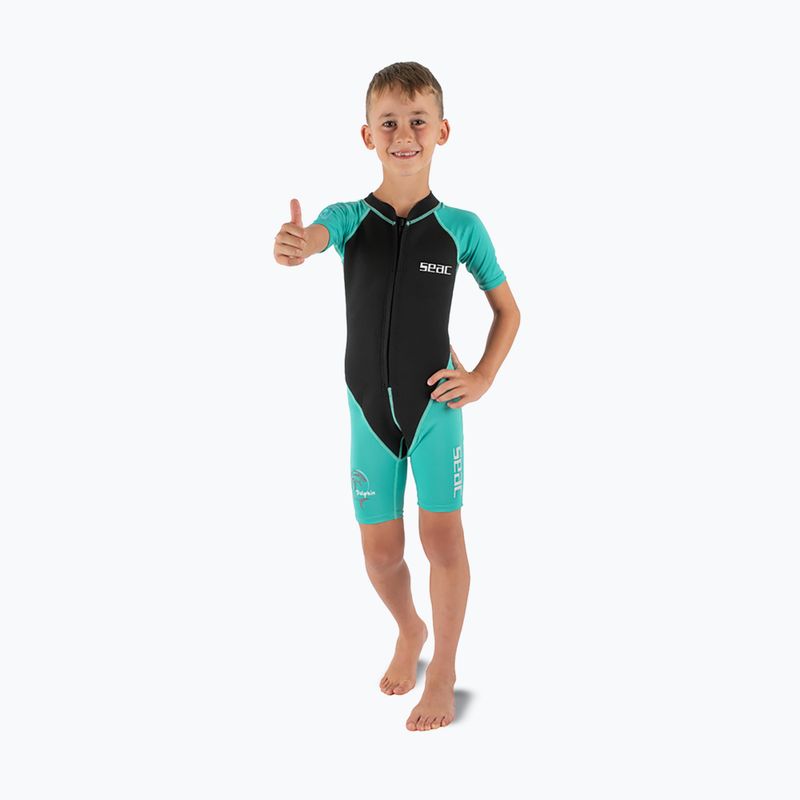 Children's swimming wetsuit SEAC Dolphin Shorty 1,5 mm black/tiffany 3
