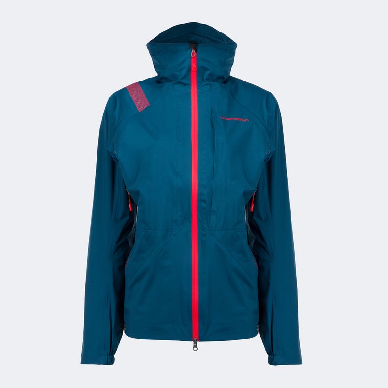 Women's La Sportiva Crizzle EVO Shell storm blue/cherry tomato membrane rain jacket