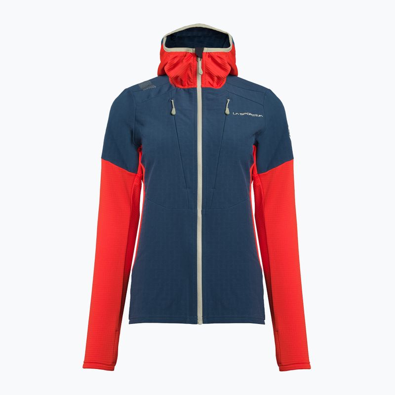 Women's La Sportiva Session Tech Hoody storm blue/cherry tomato trekking sweatshirt