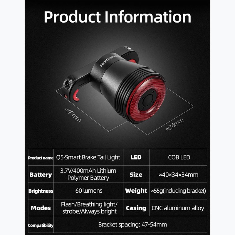 Rear bike light Rockbros TL907Q50 Taillight 60 Lumen black 7