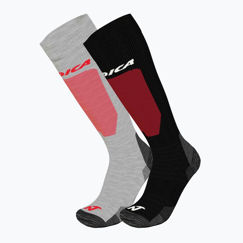 Ski socks Nordica Uni 2.0 2 pairs grey/red+black/red