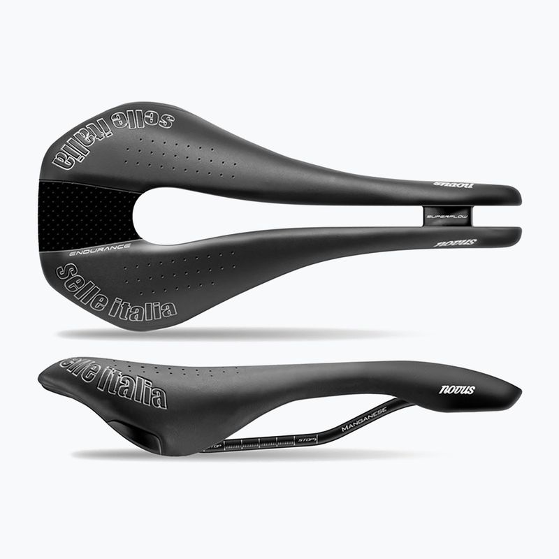 Selle Italia Novus Endurance TM Superflow bicycle saddle, Manganese Rail, Duro-Tek black