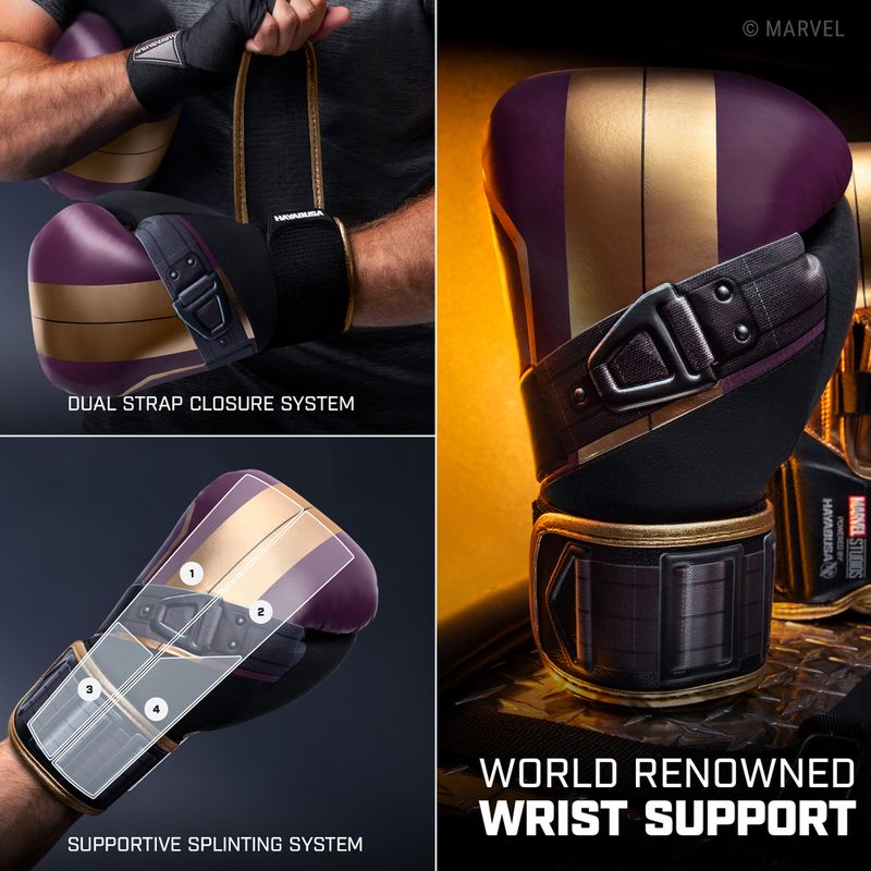 Hayabusa Marvel's Batroc purple/gold boxing gloves 16