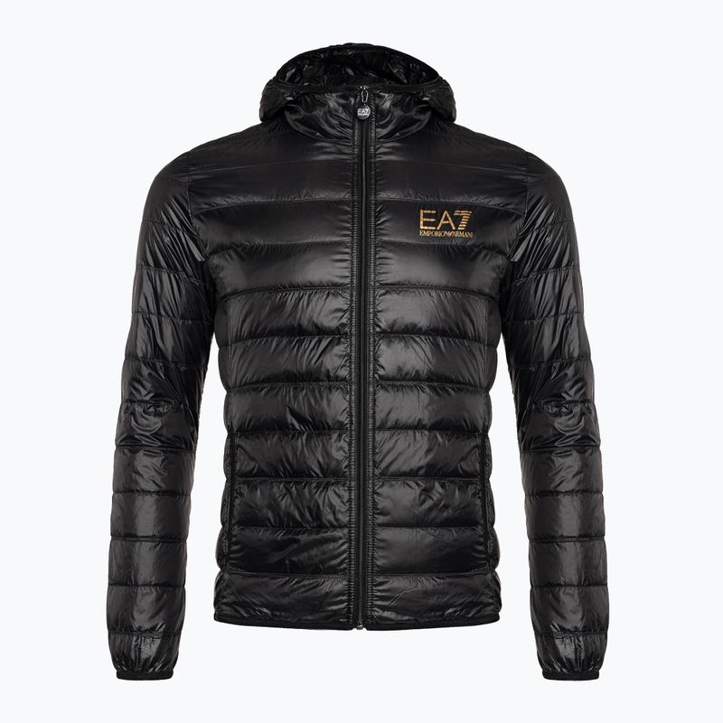 Men's EA7 Emporio Armani Train Core ID Down Light Hoodie black/gold logo jacket 7
