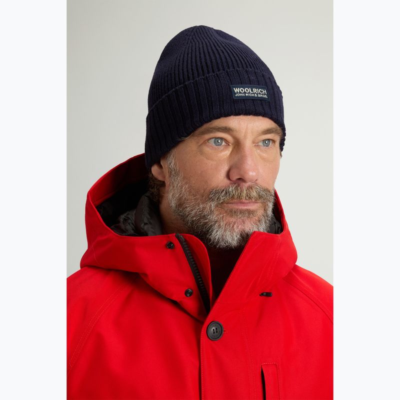 Men's winter hat Woolrich Legacy Patch Beanie melton blue 4