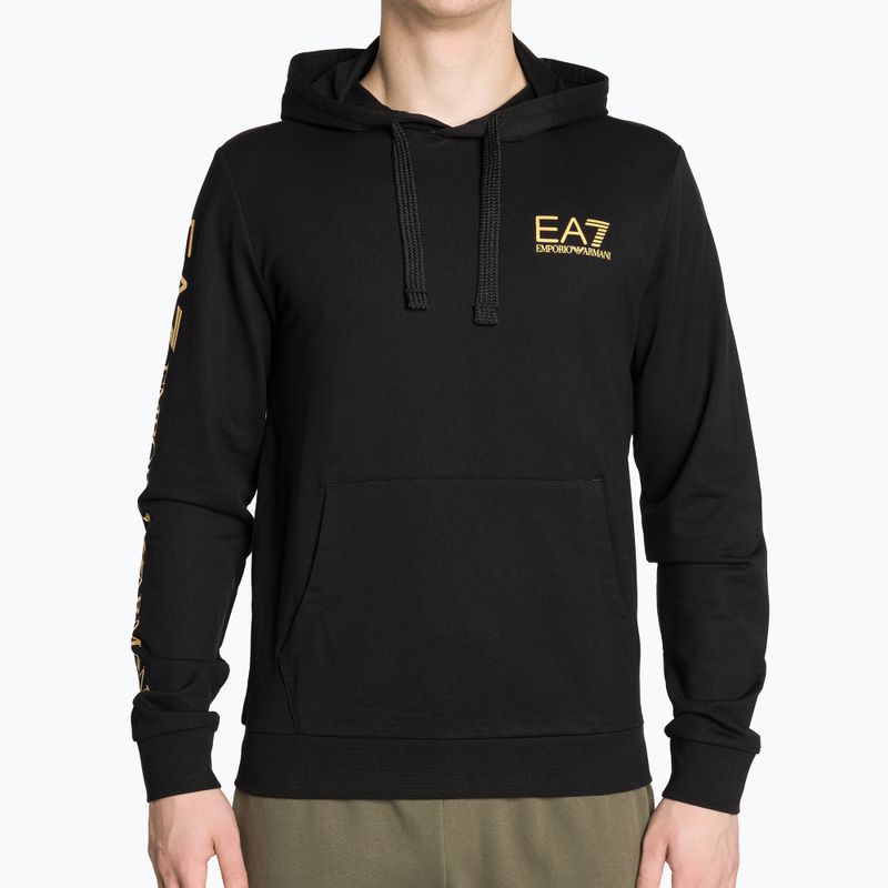 Men's EA7 Emporio Armani Train Logo Series Hoodie Extended Logo Coft black/gold logo sweatshirt