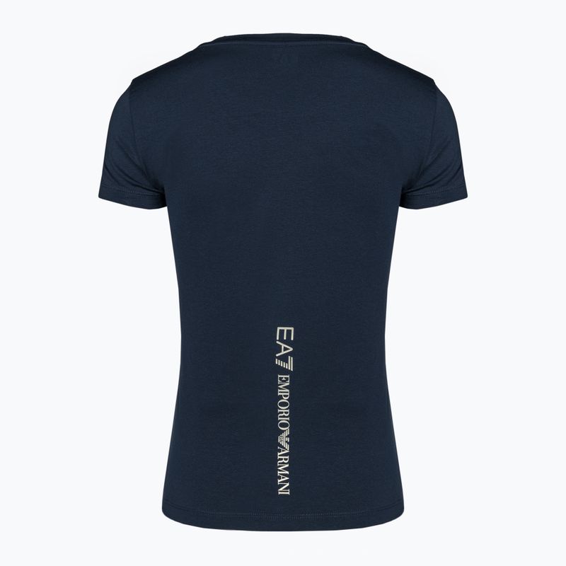 Women's EA7 Emporio Armani Train Shiny navy blue/logo light gold T-shirt 2