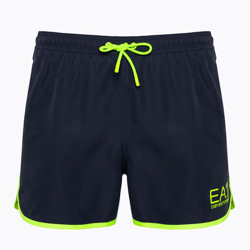 Men's EA7 Emporio Armani Water Sports Core Piping blu navy/fluo lime swim shorts