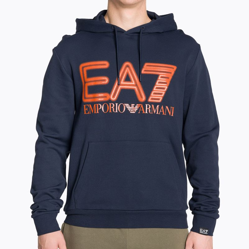 Men's EA7 Emporio Armani Train Logo Series Oversize Logo Hoodie Coft navy blue