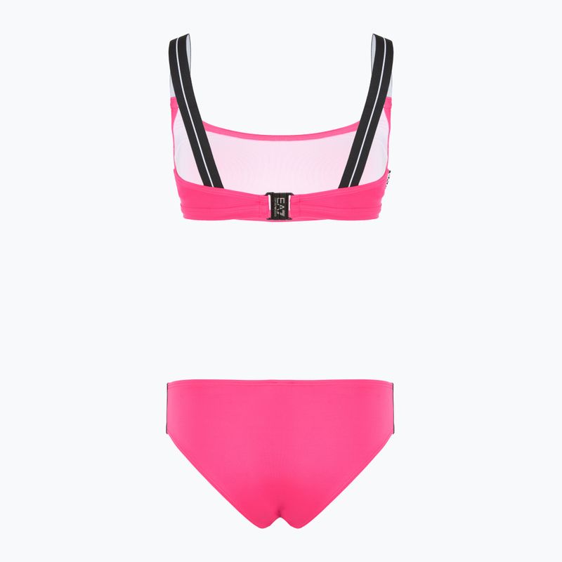 Women's two-piece swimsuit EA7 Emporio Armani Logo Tape Bikini Top neon pink 2