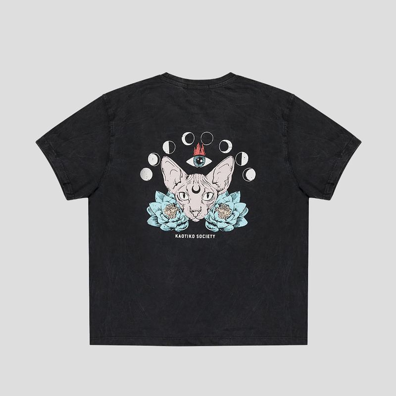Women's T-shirt Kaotiko Washed Moon Sphynx black 4