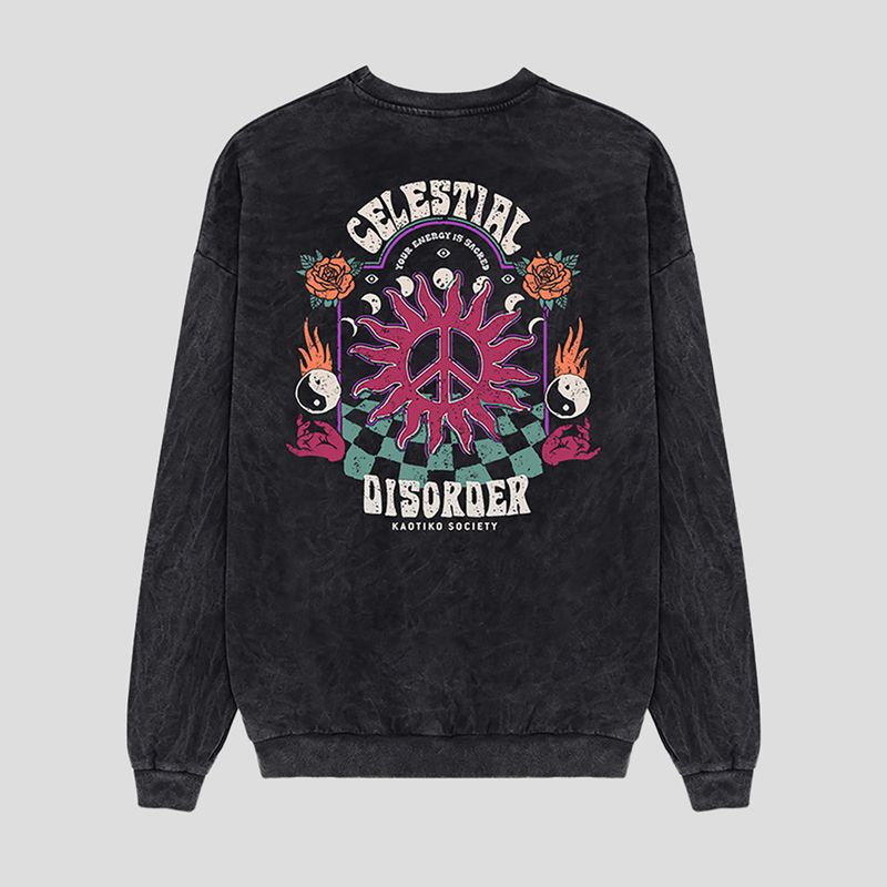 Men's sweatshirt Kaotiko Washed Celestial Disorder black 2