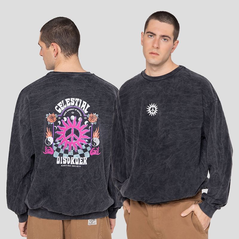 Men's sweatshirt Kaotiko Washed Celestial Disorder black 3