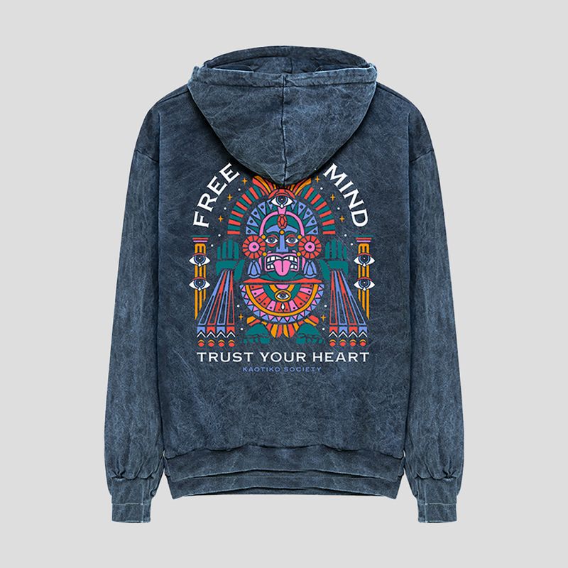 Men's sweatshirt Kaotiko Washed Free Your Mind navy 2