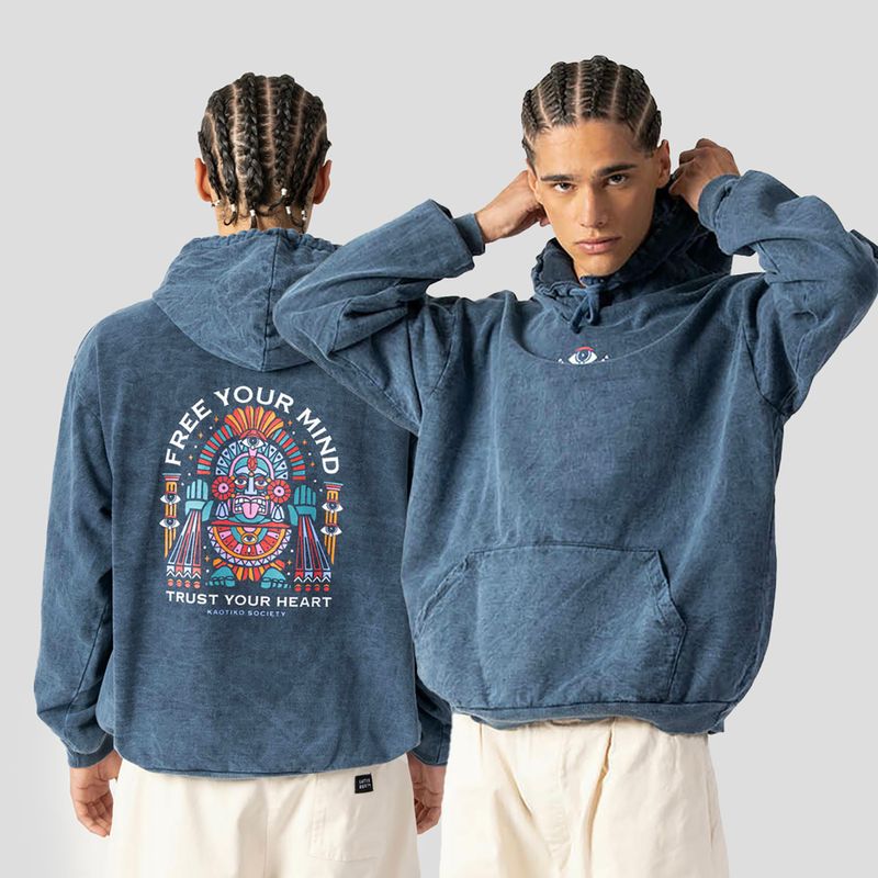 Men's sweatshirt Kaotiko Washed Free Your Mind navy 3