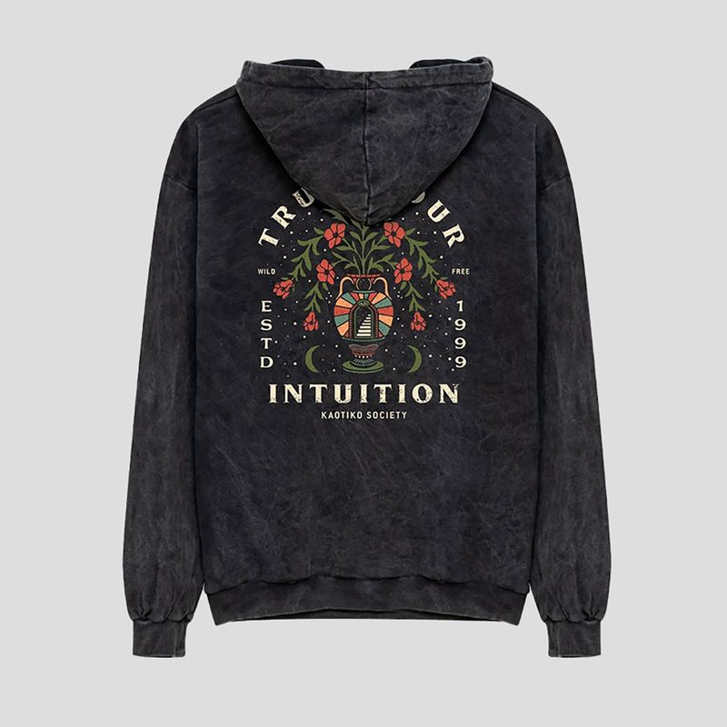 Men's sweatshirt Kaotiko Washed Trust Your Intuition black 2